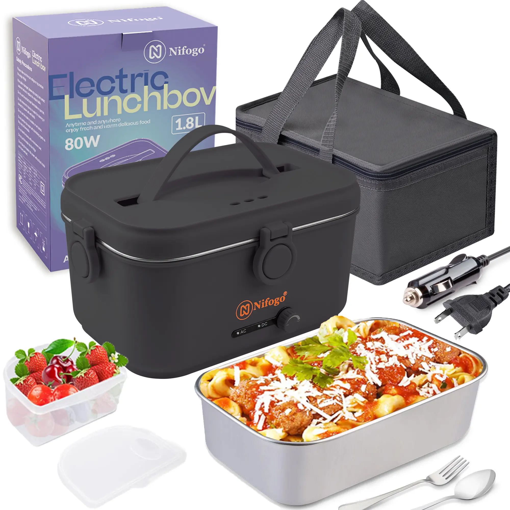 Electric Lunch Box Food Heater for Adults, Heated Lunch Box 12V/24V/110V Portable Food Warmer for Car/Truck/Office 1.8L Removable Stainless Steel Container with Fork Spoon and Bag,Extra large capacity Electric Lunch Box Food Heater for Adults, Heated Lunch Box 12V/24V/110V Portable Food Warmer for Car/Truck/Office 1.8L Removable Stainless Steel Container with Fork Spoon and Bag,Extra large capacity