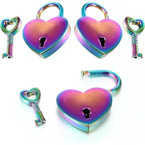 3Pcs Small Heart Shaped Locks with Key, Mabor Mini Metal Heart Padlock Colorful Personalized Love Padlock for Diary Book Jewelry Box Storage/Locker Suitcase/Luggage Decor