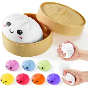 Dumpling Squishies Glitter Mystery Box, Colorful Dumpling Stress Balls Fidget Sensory Toy for Anxiety Relief, Soft Stretchy Desk Toys with Mini Food Steamer, Stocking Stuffers for Kids Adult