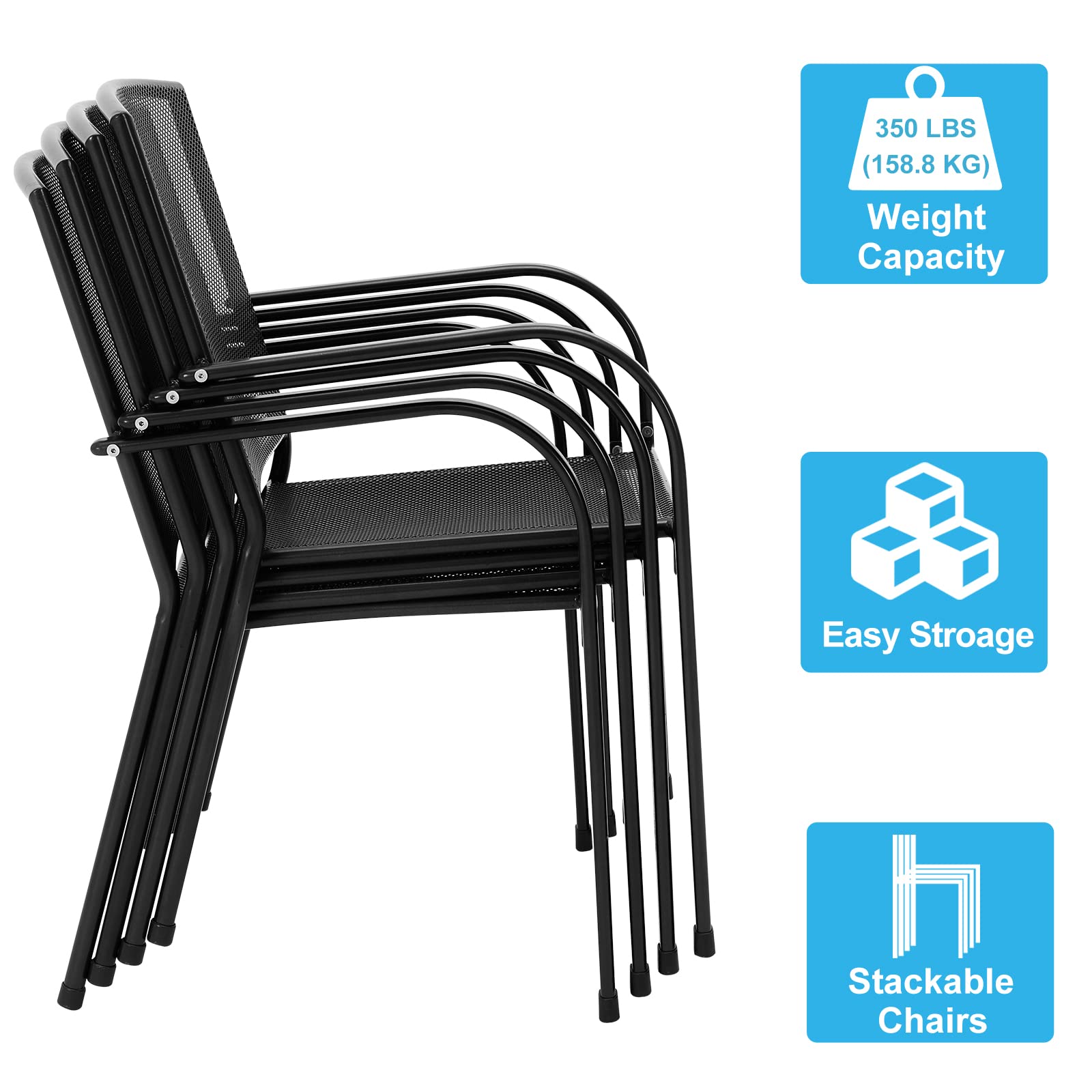 【2 packages arrived at different times】5 Piece Outdoor Table and Chair, Patio Outdoor Dining Set with 1.73" Umbrella Hole, Patio Table and Chair Set of 4 for Garden,Bistro,Deck