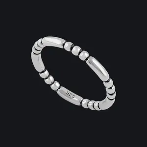 Sterling Silver Stackable Bead-Bar Ring - Stylish and Versatile Design for Everyday Wear