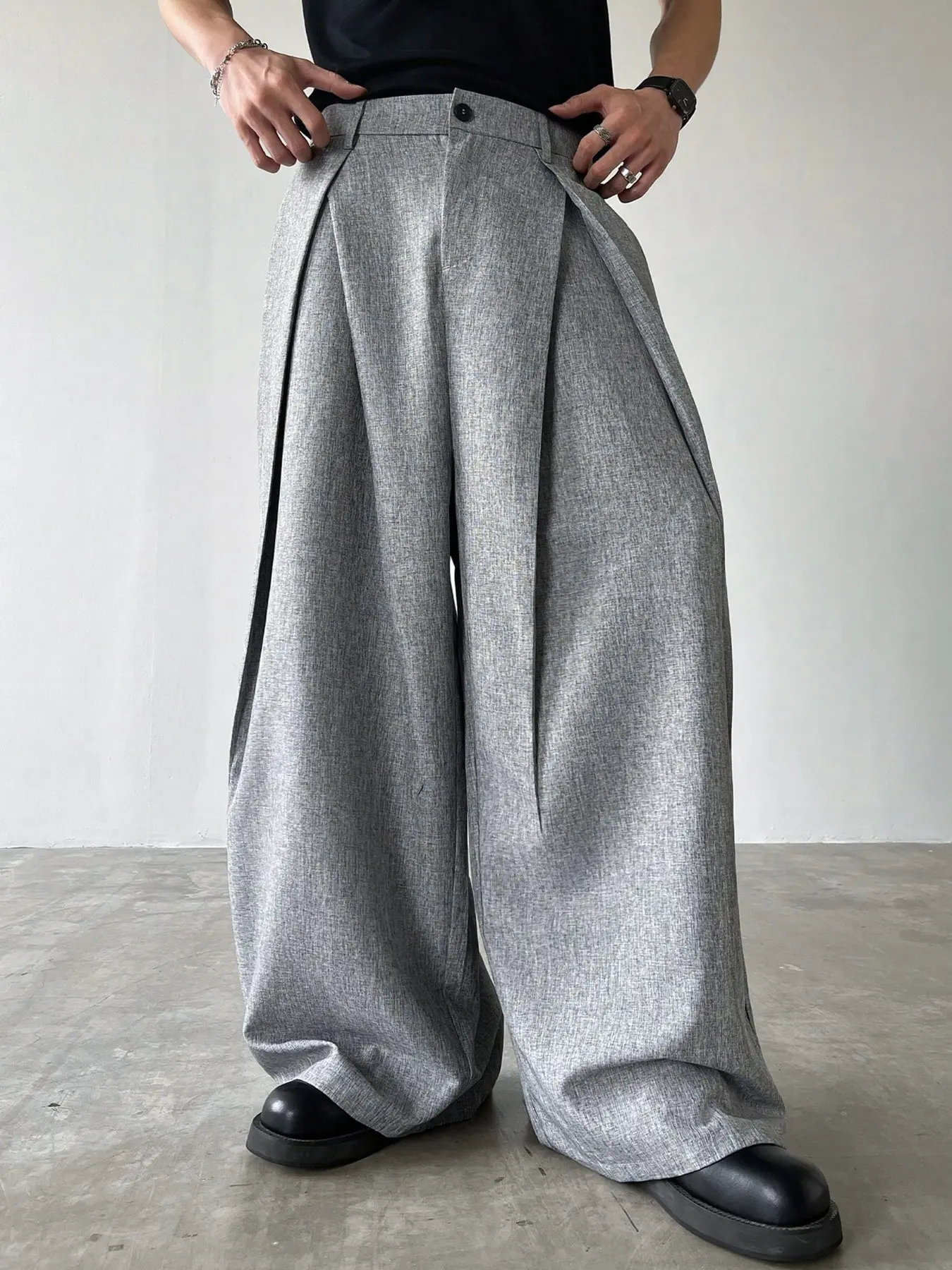 Unisex Casual Loose Oversized Wide Leg Pants, High Waisted Drop Crotch Pleated Design, Streetwear, Street Style & Commuter Wear, Versatile Long Trousers Drape, Menswear, Casual Wear Bottoms