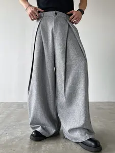 Unisex Casual Loose Oversized Wide Leg Pants, High Waisted Drop Crotch Pleated Design, Streetwear & Commuter Wear, Versatile Long Trousers