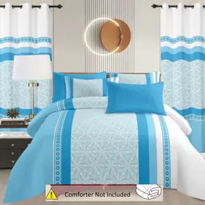 King Size 8-Piece Cotton Bedding Set with sheet, 4 Pillowcases, Flat & Fitted Sheets, 2 Curtains, and  (No Comforter) Coordinated Wall Art – Complete Modern Bedroom Décor Ensemble