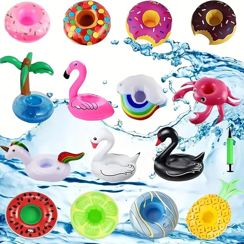 Inflatable Drink Cup Holder  15 Pack Flamingo Donut Pattern Floating Coasters for Pool Party Pool Floaters Swimming Pool Set