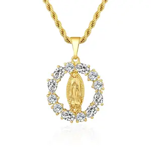 MYTYS Virgin Mary Hollow Round Necklace with Round Pendant Sparkling Elegant Design for Women Universal Fit Versatile Accessory
