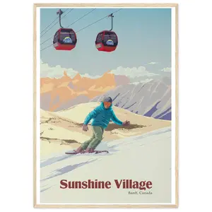 Sunshine Village Snowboarding Poster Banff National Park Art Canada Travel Poster