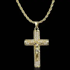 LANDEN 14k Real Gold-Plated Cuban , Figaro, Miami Cross with Jesus Christ Crucifix,24 inches Long and 6mm Wide,Handcrafted Polishing and Multiple Electroplating Daily Wear Necklace