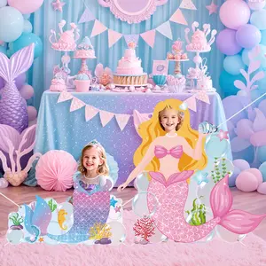Mermaid Princess Party Decoration - Girl's Birthday Banner, Background Wall, Photo Deck, Birthday Party Decoration, Universal Party Decoration, Pink Purple Dreamy