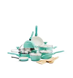 Rio 16-Piece Turquoise with Cream Interior Cookware Set