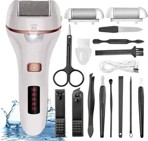 Electric Foot Callus Remover Pedicure Tools Kit for Care, Rechargeable Dead Skin Remover Dry Crack with 2 Speed, Battery Display, LED Light Design