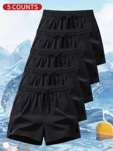 Men's Letter Print Drawstring Waist Shorts, Regular Fit Casual Breathable Quick Drying Beach Shorts for Summer, Men's Bottoms for Daily Wear, Soft Shorts