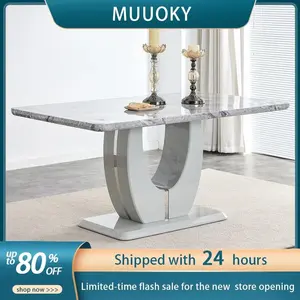 MUUOKY Modern Rectangular Dining Table – Grey Imitation Marble Grain, Suitable for Dining Room, Office, Kitchen dining table set 4 Bistro Mdf Material Stainless Steel Decorative Strips Game Desk Easy To Clean Sturdy