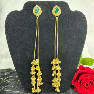 Elegant Gold Tone Long Tassel With Ghungroo Kashmiri Earrings