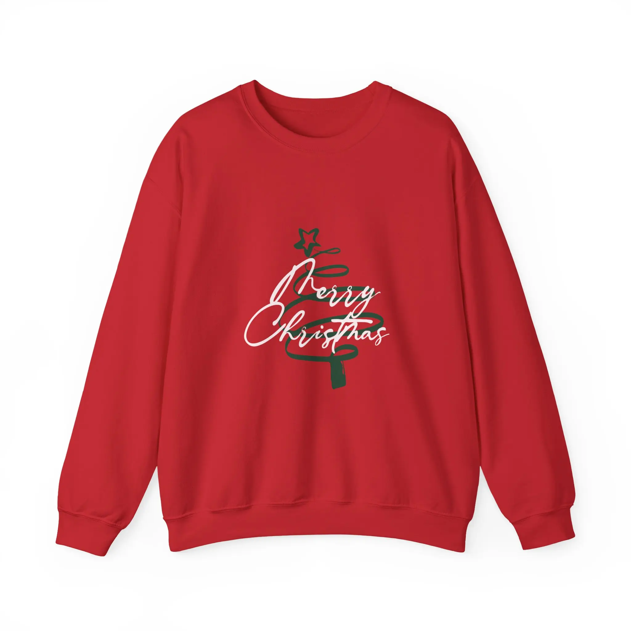 Red Merry Christmas Sweatshirt, Green Tree Holiday Gift for Men or Women, Heavyweight  Crewneck , Xmas Apparel, Festive Winter Top trendy christian sweatshirt Christmas Lights Holiday Sweatshirt