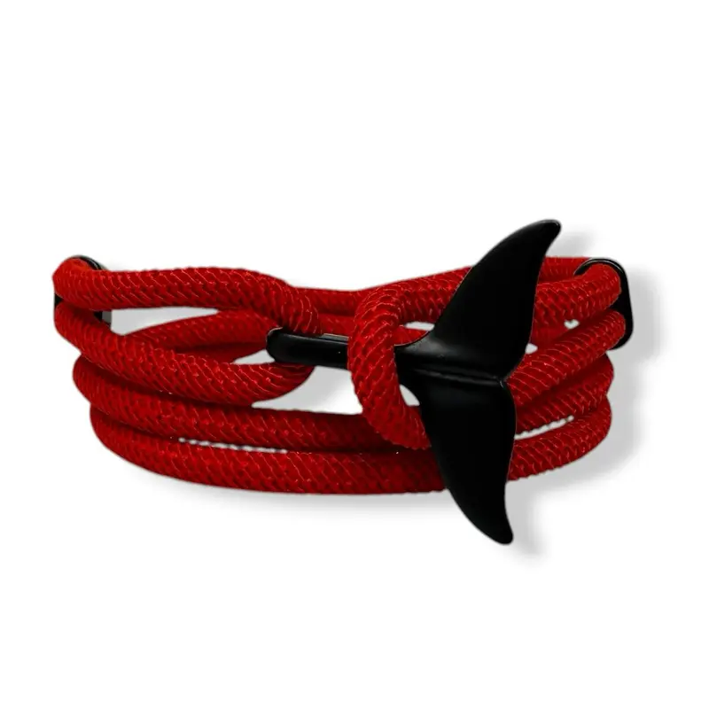 Whale Tail Wrap Bracelet Anklet Unisex Adjustable Rope Beach Jewelry Multi Color Red & Black