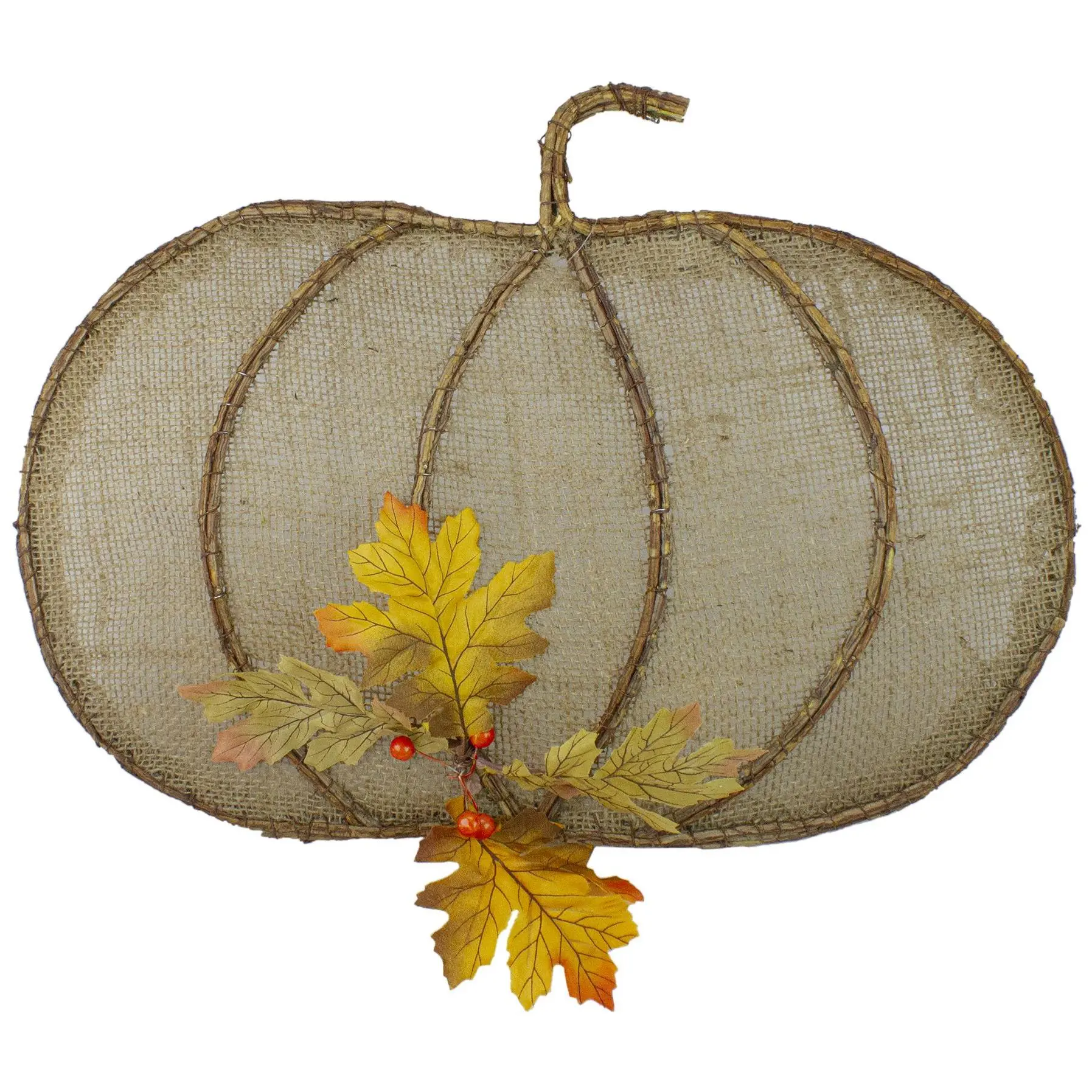 Northlight 19" Beige Burlap & Vine Pumpkin Harvest Hanging