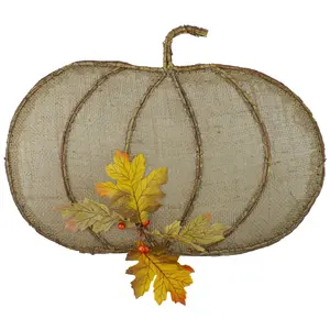 Northlight 19" Beige Burlap & Vine Pumpkin Harvest Hanging