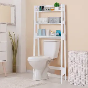 LEMY Over-The-Toilet Storage Shelf 3-Tier Wooden Bathroom Organizer White Premium Particle Board Multifunctional Space Saving Organizer