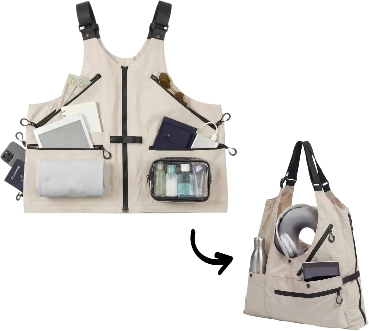 2-in-1 Convertible Travel Vest with Pockets for Men & Women | Avoid Carry-On Fees | Wearable Luggage | Vest Bag