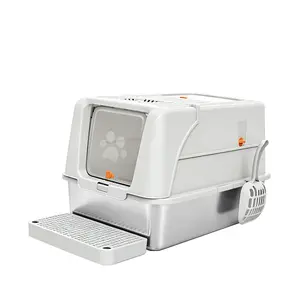 Enclosed Stainless Steel Cat Litter Box with Lid High Side Odorless Easy Cleaning Non-Sticky Pet Supplies