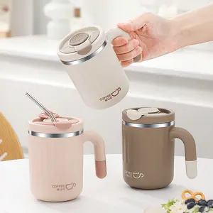 Charming Coffee Mug, Insulated Cups, 1 Count 304 Stainless Steel Inner Liner & PP Anti-scald Outer Layer, 480ml Ideal Capacity, Opt for Open-mouth Direct Drinking Or Use The Included Stainless Steel Straw, Summer Cool Bottle