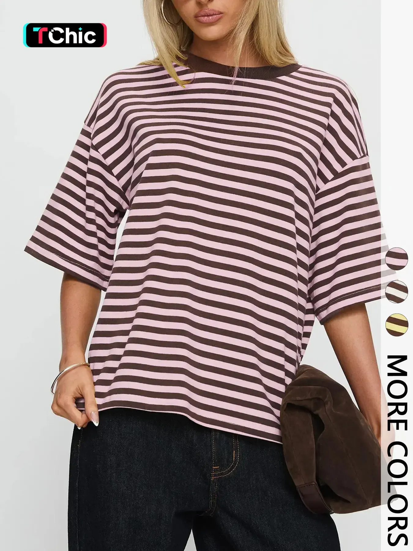 Women's  Striped Oversized Summer T-Shirt - Drop Shoulder Relaxed Fit Tee for Office & Casual Outings | Trendy Y2K Aesthetic, Viral TikTok Top-School, Brunch & Everyday Wear