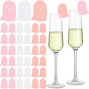 30 Pcs Halloween Party Drink Markers Pink Ghost Wine Charms Party Favors Ghost Drink Tags Reusable Wine Glass Charms for Halloween Birthday Decorations