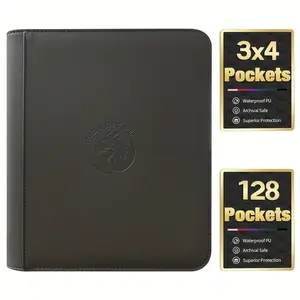 128 Slot Card Collection Album, Fits 3x4 Inch Cards, 4 Slots Zipper Design, PVC Pages, Premium Leather Card Holder, Tcg, Magic, Sports Cards