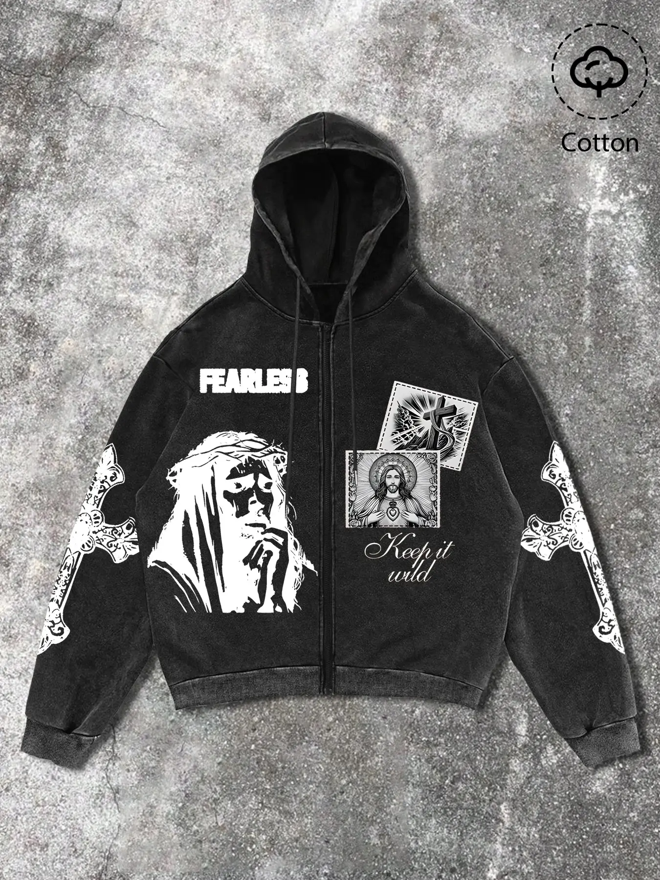 Unisex Hooded Fitted Long Sleeve Sweatshirt, Zipper Cardigan Jacket, Jesus Faith Graphic Print, Cotton Soft Texture Vintage Fabric, Comfortable Street Casual Style, Aesthetic Tops, Casual Hoodie, Casual Hooded Sweatshirts