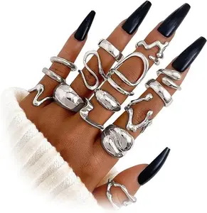 Gold Chunky Rings Set for Women, 14K Gold Plated Stackable Dome Rings Adjustable