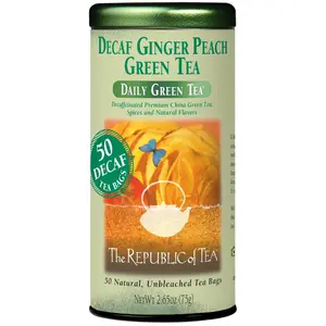The Republic of Tea Decaf Ginger Peach Green Tea, Tin of 50 Tea Bags
