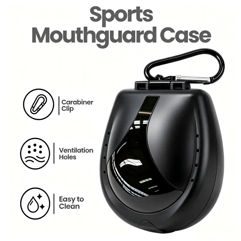 Sports Mouth Guard Case With Carabiner, Protective Storage Box For Football Basketball Hockey Mouthguards, Portable Travel Container, Black