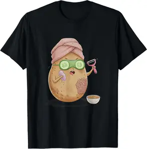 Casual Cotton shortsleeve tees Funny Potato Vegetable Humor Spa Art Design T-Shirt