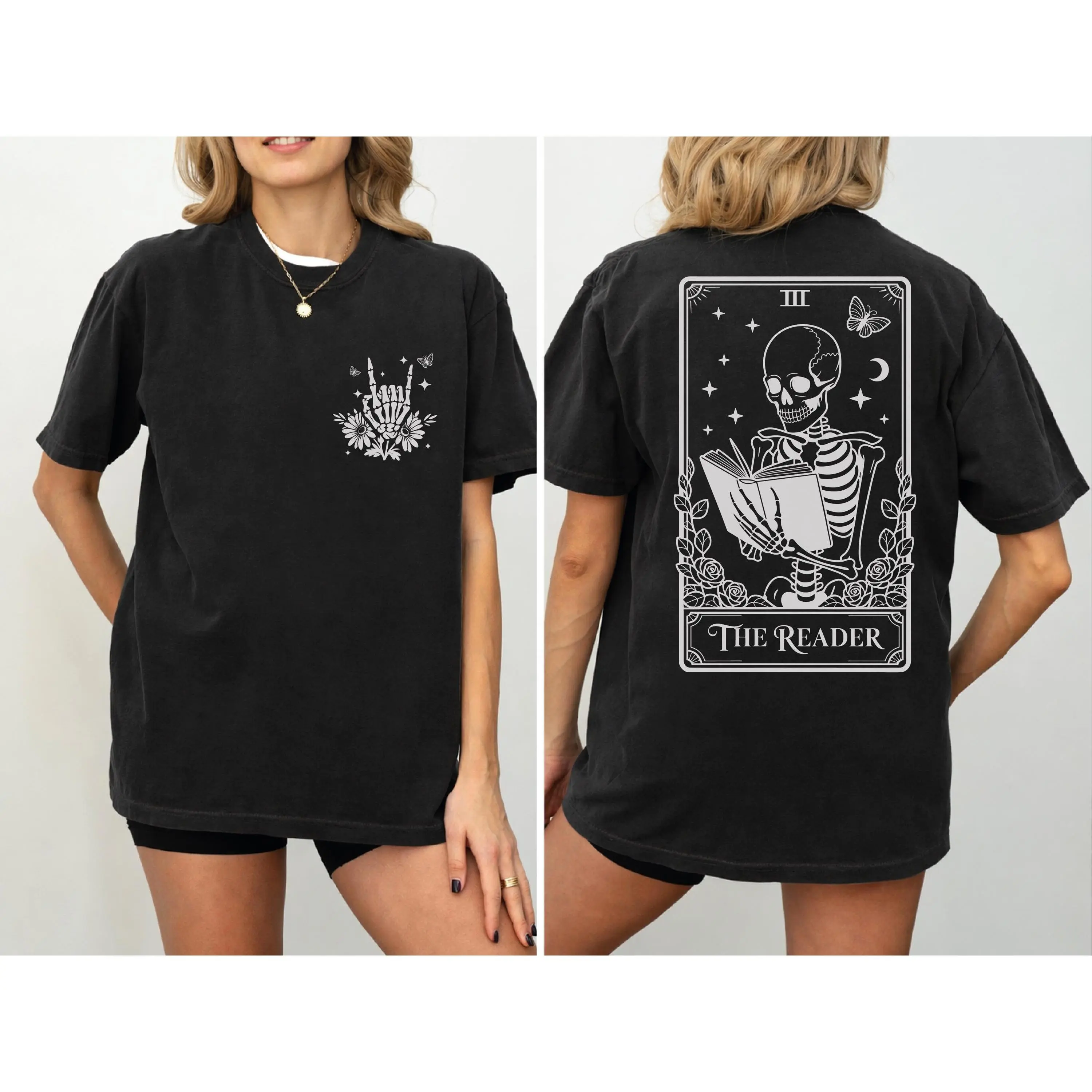 Men's Tarot Graphic T-Shirt, Casual Loose-Fit Crew Neck in Combed Cotton, Foldable & Lightweight All Seasons Top, Bookish Gift