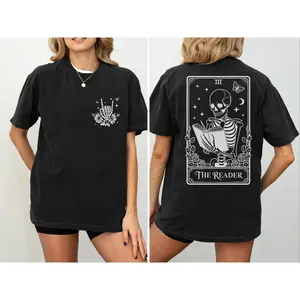 The Reader Tarot Card Shirt, Skeleton Reading Tee, Bookish Gift, Tarot Lover