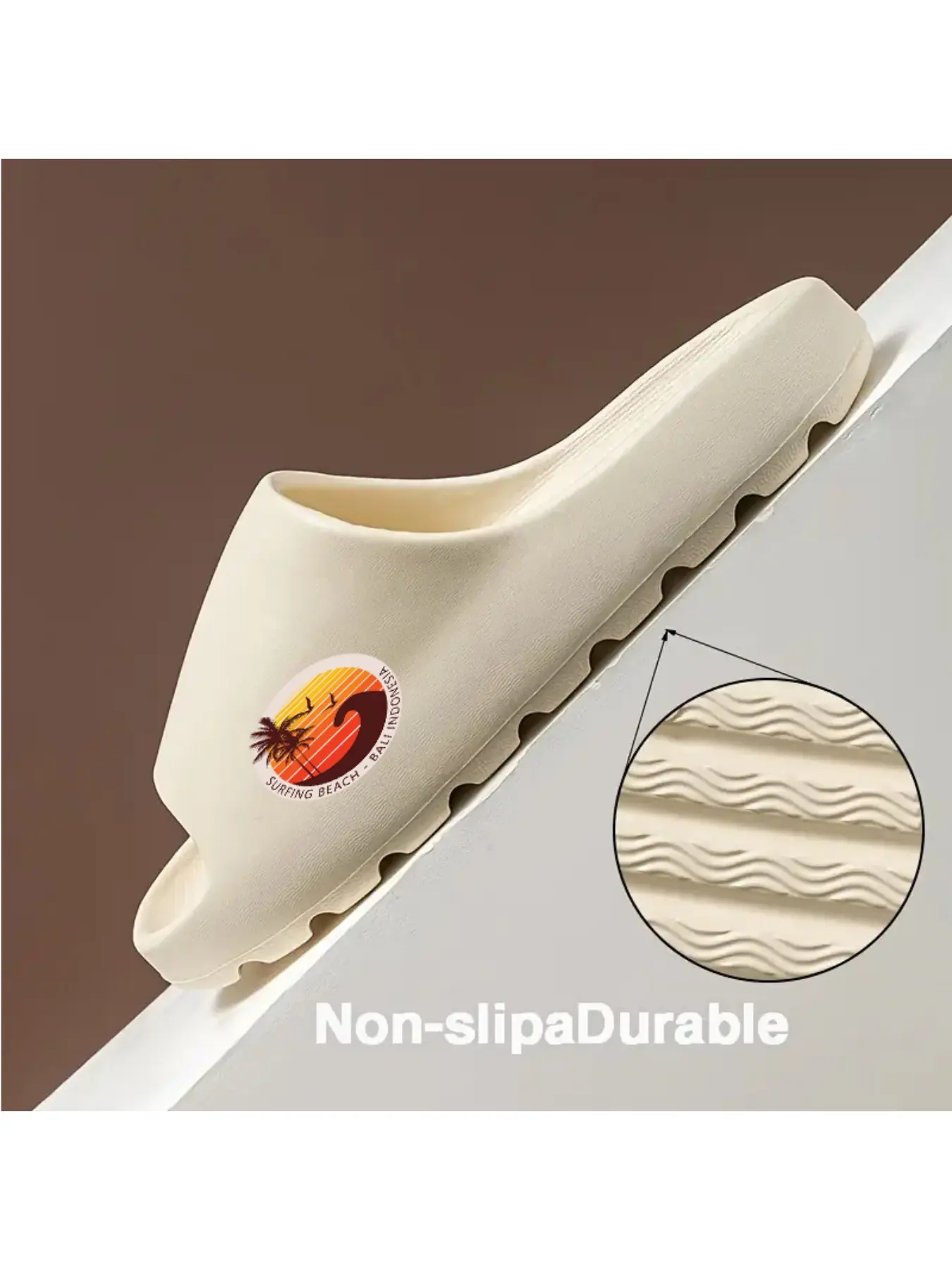 Bali Sunset Surf Coconut Slippers with Palm Tree Wave Design Perfect for Beach Days and Summer Vibes Comfortable Footwear for Tropical Adventures and Coastal Style