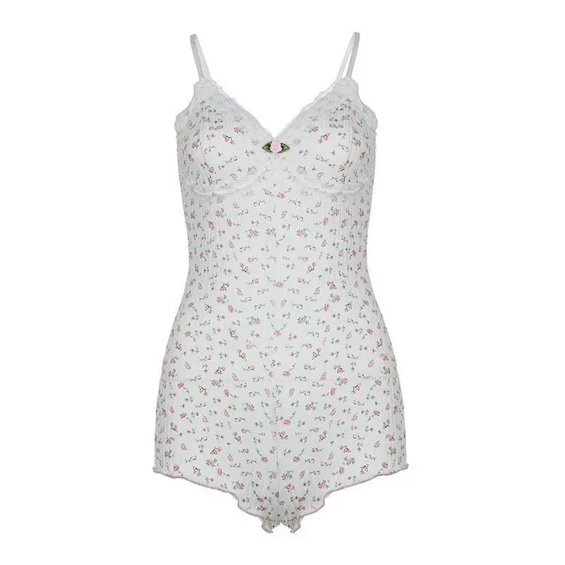 Eden Floral Print Babydoll Lingerie Set for Women – Cami Bodysuit, Cami Top & Shorts Set, Sweet Cami Dress, Romantic Bedroom Outfit, Soft Stretchy Pajama Outfit