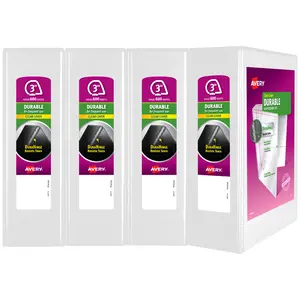 Avery Durable View 3 Ring Binders, 3" Slant Rings, 4 White Binders (17030)