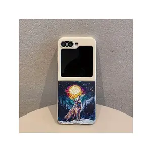 5128 Deep Forest Wolf Bright White Rice White Pattern TPU Full Coverage Phone For Samsung For Galaxy Z Flip 6,/Galaxy Z Flip 5 /Galaxy Z Flip 4, /Galaxy Z Flip 3 5G.The TPU Phone Case Is Suitable For Samsung For Galaxy, Offering Full Protection, Slim