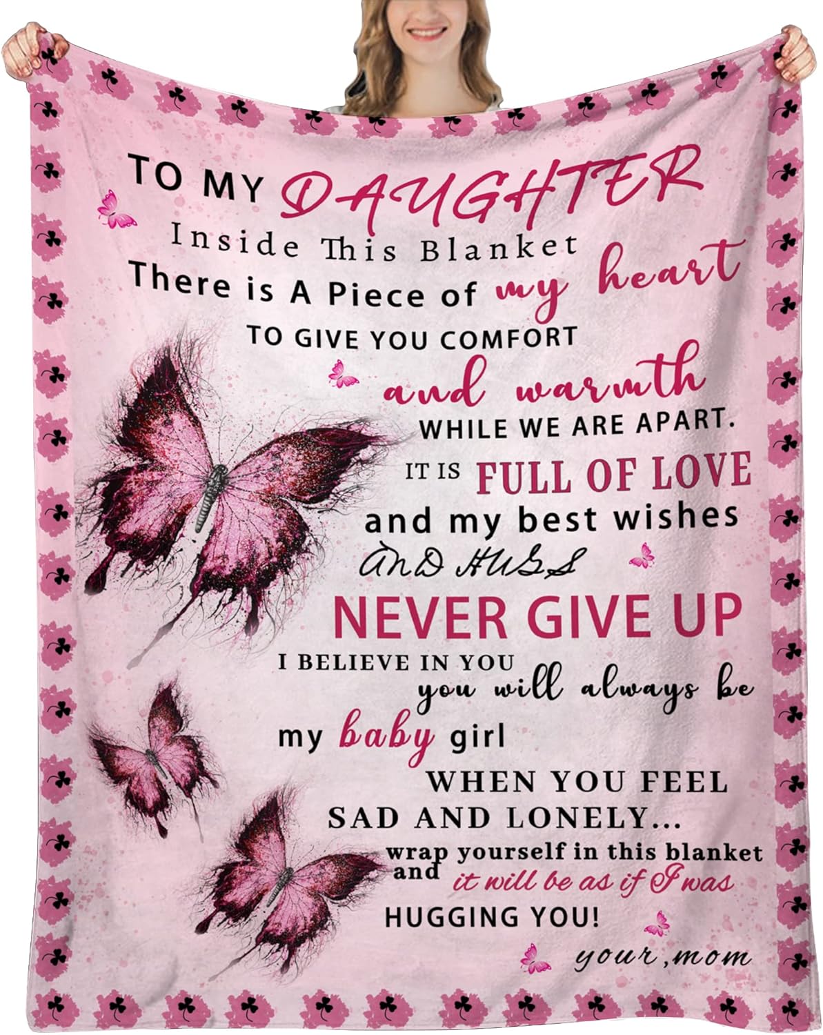 Daughter Blanket from Mama&Papa, Valentine's Day gift for daughter, Daughters Gifts, Gift for Daughters Birthday, Graduation, Christmas, Pink Butterfly Throw Blanket,Daughter's birthday party decorations,Room decoration,Girls' Day