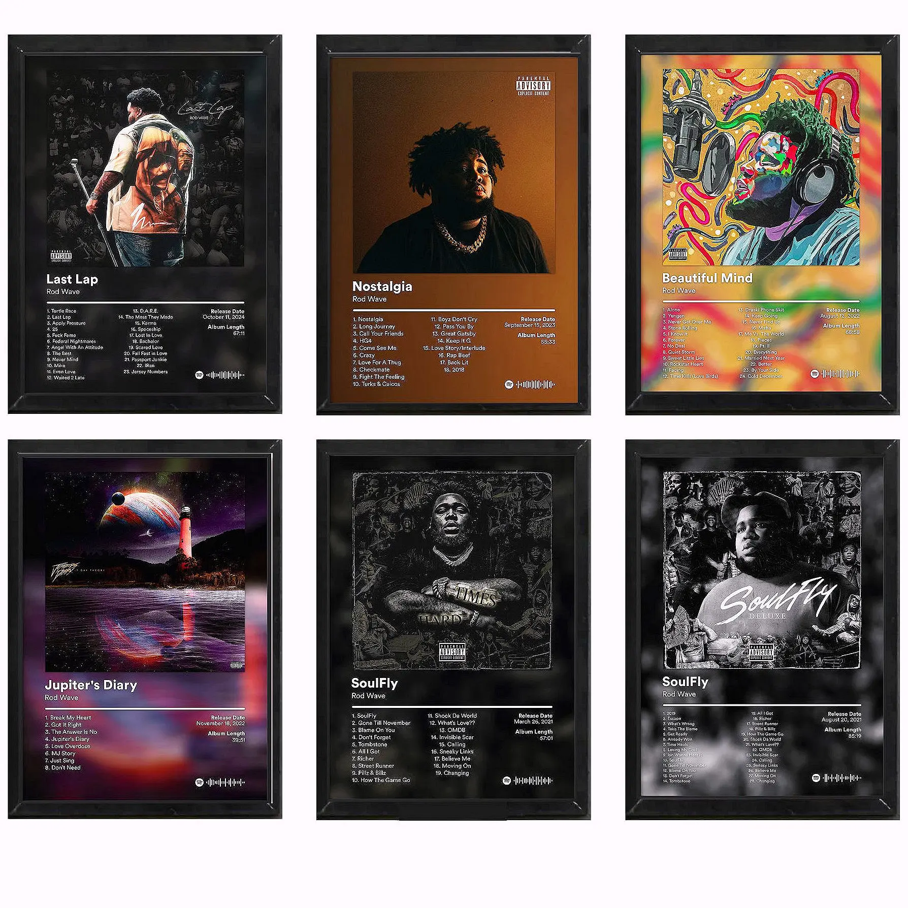 Set Of 6 Rod Wave Album Cover Posters HD Print Unframed Rap Hip Hop Music Wall Art Aesthetic Room Home House Modern Wall Decor Trendy Gift
