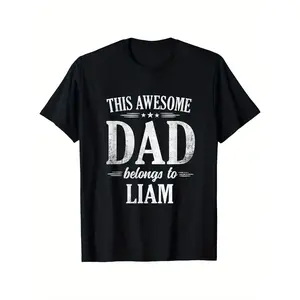 [100% Cotton] 100% Cotton Mens This Awesome Dad Belongs to Liam Fathers Day Birthday Name T-Shirt, Fashionable Short-Sleeved Comfortable And Versatile Summer T-Shirt, Shirts for Men, Slightly Elastic, 100%Cotton, S-XXXL
