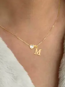 Artificial Crystal Heart Shaped Pendant Initial Necklace for Women, Classic Stainless Steel Chain, Casual Fashion Jewelry