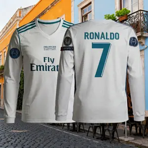 C.Ronaldo 2017 2018 Retro Home White Away Blue No.7 Short-Sleeved Long-Sleeved Soccer Jerseys