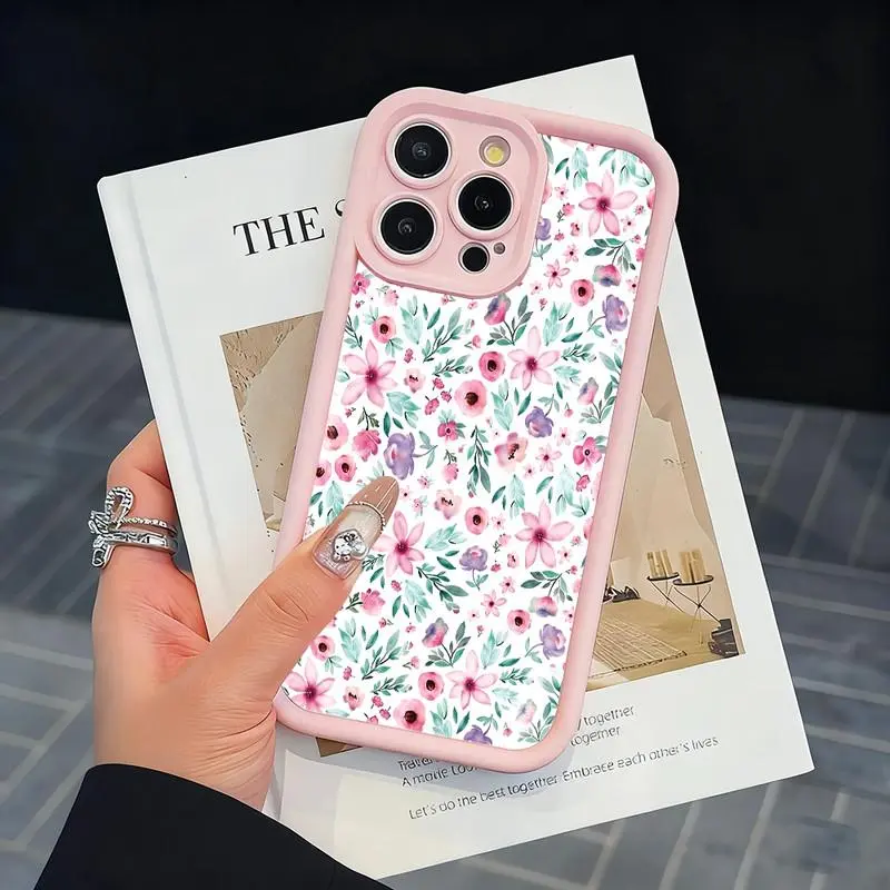 Watercolor pink and purple floral pattern phone case. Compatible with iPhone 17 Pro Max/16 Pro Max/15 Plus/14/13/12/11, TPU soft case. Compatible with Galaxy S26 Ultra/S25 Plus/S24/S23, Dopamine color. Compatible with Galaxy A54/A53/A33/A15.