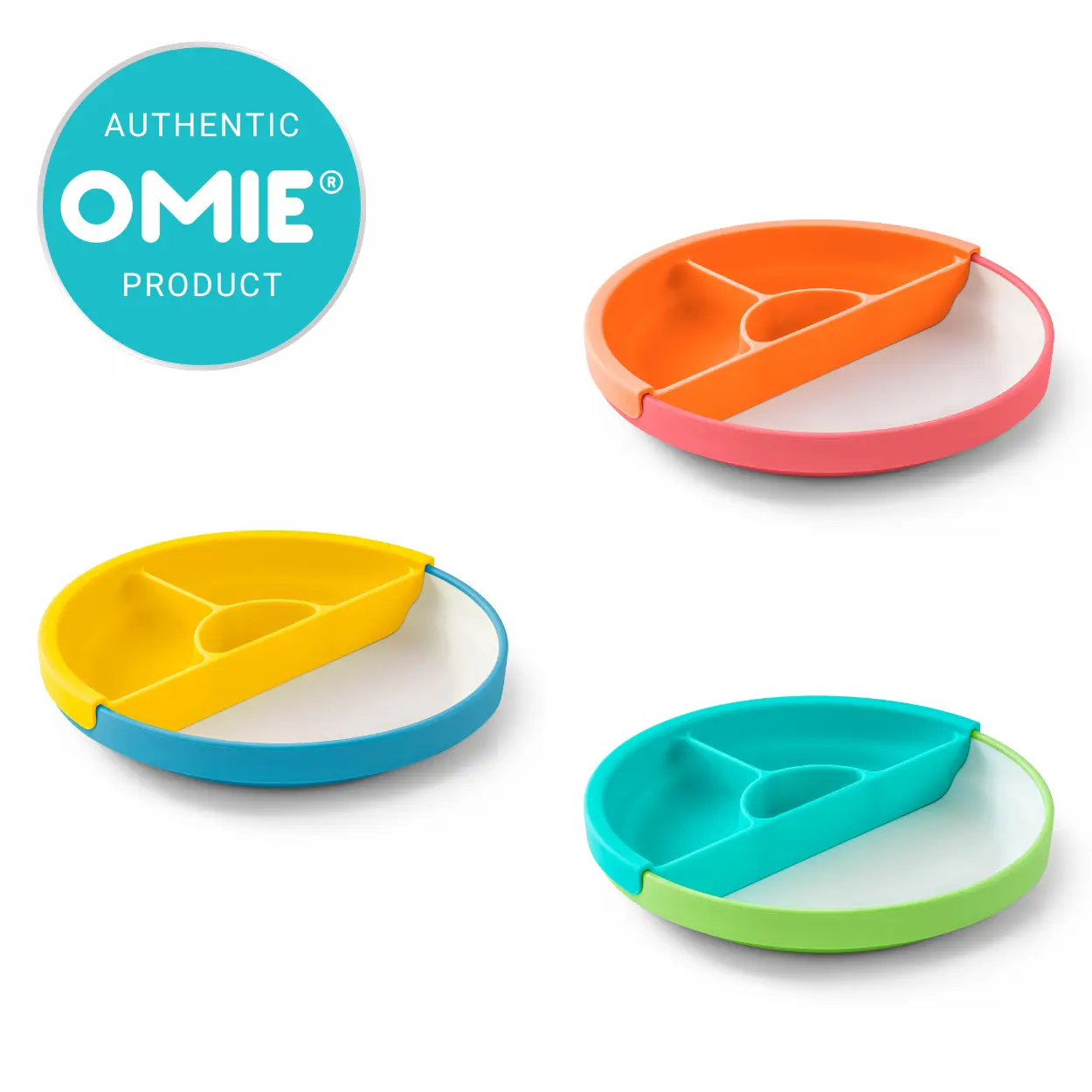 Omie Easy Scoop® 7.5" Dia. FDA-Compliant BPA-Free Plate with Removable Silicone Divider - Durable, Dishwasher Safe, Ideal for Infant Baby Food Meals, Modern Home Decor - TTS