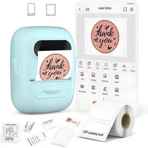 P50 Mini Non-ink Thermal Label Printer, a compact label printer for barcodes and QR codes, compatible with iOS and Android, including a roll of adhesive tape, Portable Label Printer