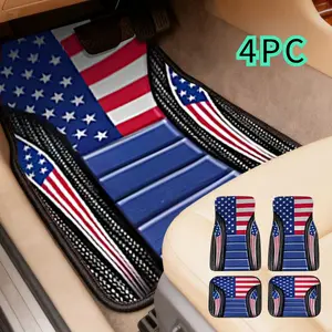 Retro Patriotic American Flag Car Floor Mats 4Pcs Universal Car Carpet Mats with Anti-Slip Backing All Weather Protection