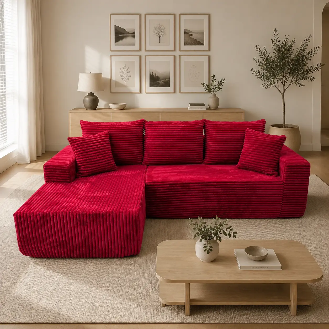 96" Rose Pink L-Shaped Boneless Sofa Couch, Modern Chenille Cloud Sectional Sofa, Oversized Modular Deep Seat Comfy Couch, No Assembly Required, Soft Plush Lazy Sofa Set, Flexible Combination Living Room Furniture,